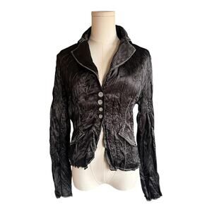Grifflin Paris Black Crushed Satin Peplum Jacket Size M Contrast Stitch Button
